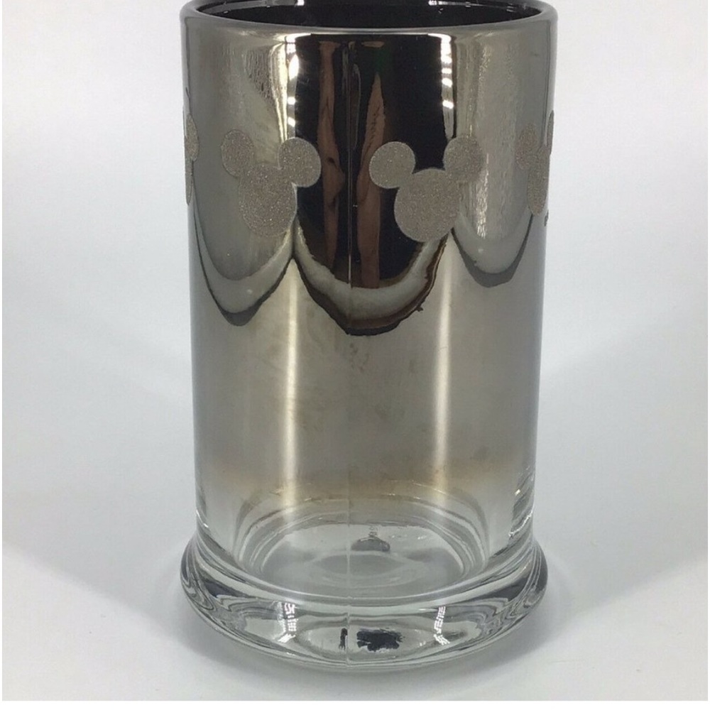 Disney Mickey Ears Chrome Mirrored Glass Mug Stein Glass 5.5” Tall 1990's set